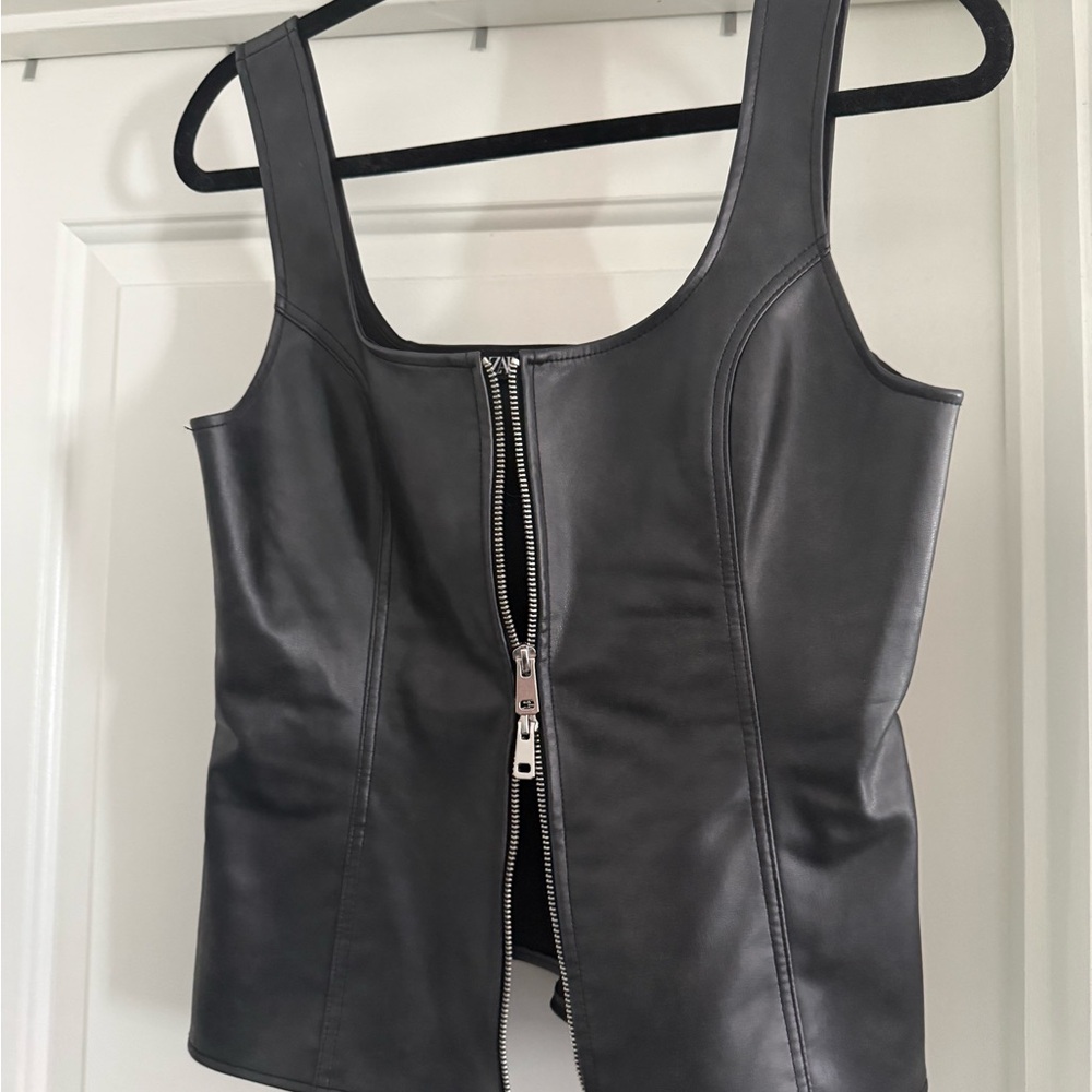 Zara Black Leather Zip up Corset